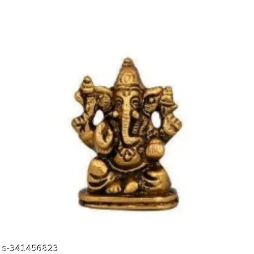 Metal Ganesh Idol for Car Dashboard, Home Decor - Gold Plated Lord Ganesha for Diwali Gifts (5cm x 5cm x 3cm)