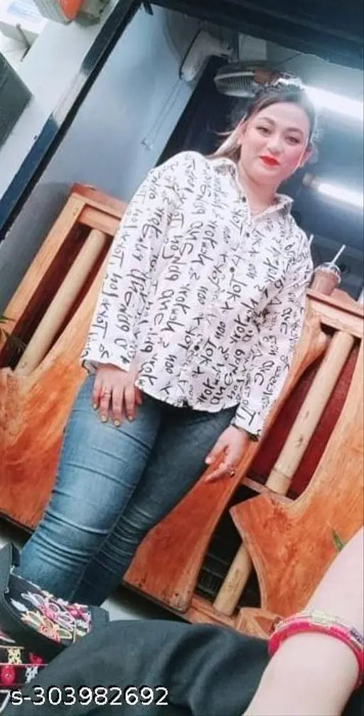 Indian-origin printed crepe long-sleeved shirt for women and girls, stylish patterned apparel