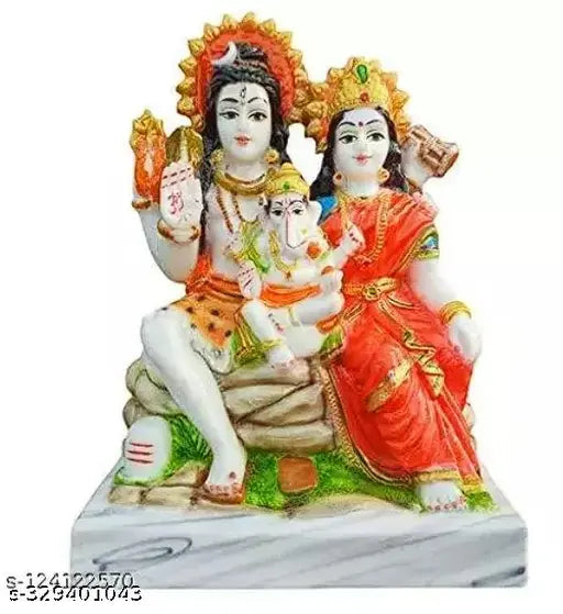 Multicolor poly resin Lord Shiv Parivar statue, spiritual religious Vastu decor, showcasing Mahadev family with Shiv and Parvati, 6 inches tall