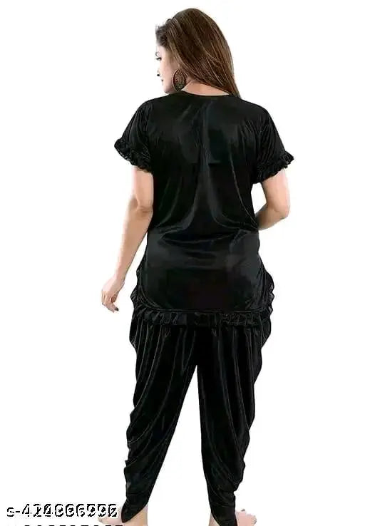Satin night suit set with Patiala Dhoti Kurta for women, soft and comfortable sleepwear