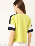 Neon green colorblocked cotton crop top for women and girls, casual daily wear