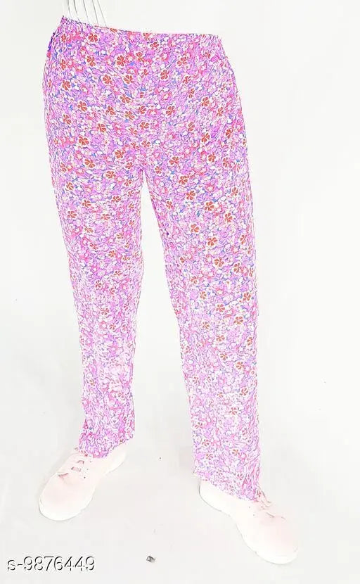 Pink floral pattern pants, woman's leisure wear