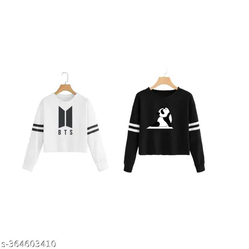 Printed cotton blend round neck full sleeves women's and girls t-shirts (pack of 2), vibrant colors for everyday comfort