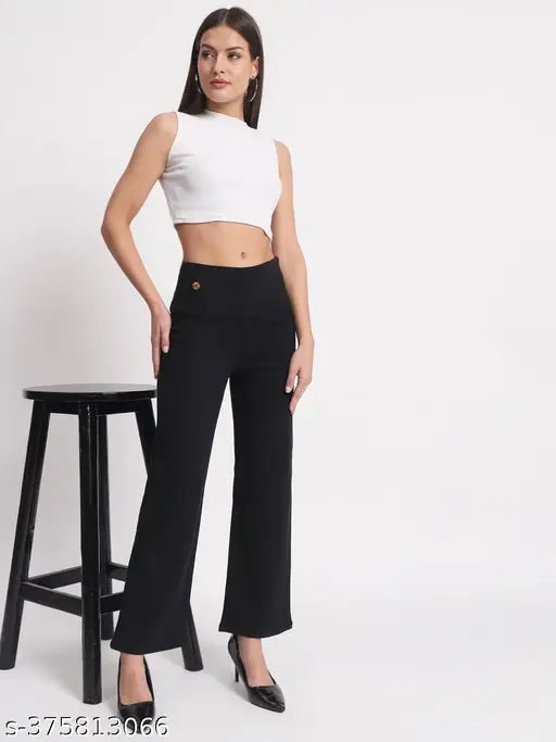 Solid black denim jeggings with stretchable high waist for women, size 30