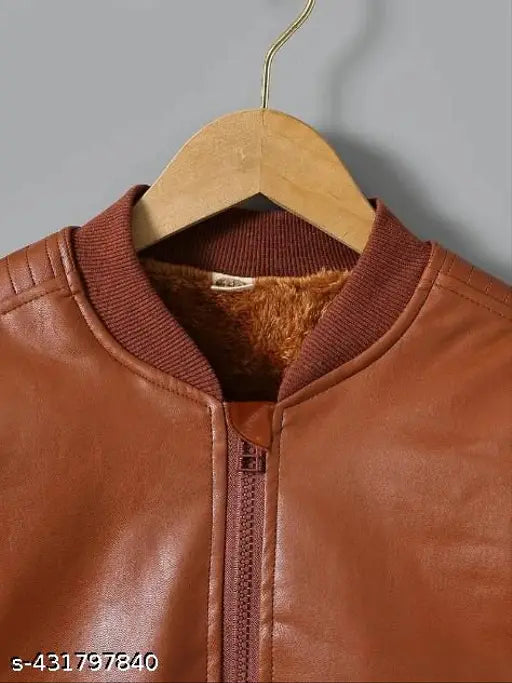 Brown leather bomber jacket, fur lining