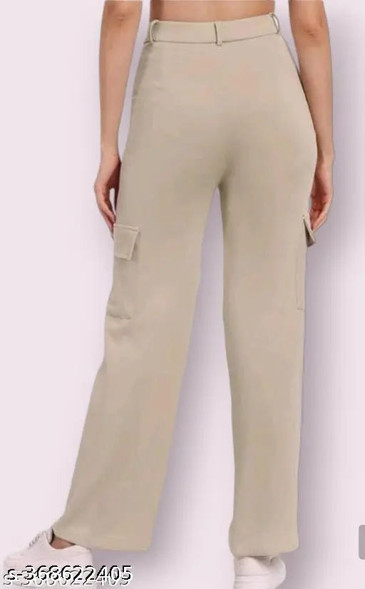 Cotton Lycra cargo pants for women, solid-colored style with varying waist and hip sizes (26", 28", 30", 32", 34", 36", 38", 40") from India