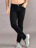 Men's slim fit black jeans, casual style, elastic waistband