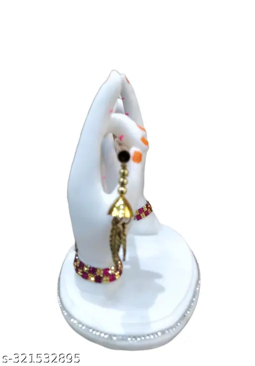 Marble look polyresin statue of Lord Krishna, featuring bansuri and morpankh, with gold accent details, 6 inches tall