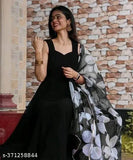Black georgette sleeveless blouse with floral print, black flower design on chest area