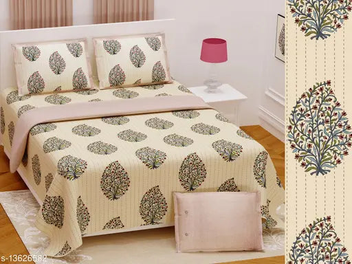 King-size pure cotton bedsheet, 108x108, 300 TC from Sanganeri Cart, India. Two pillow covers, 180 thread count