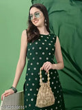 Georgette green round-neck sleeveless embroidered kameez with matching dupatta for women