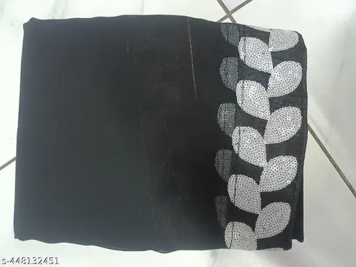 White sequined party wear border fabric, 45x60cm