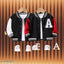 Stylish black & red/white unisex kids bomber jackets - trendy varsity jacket combo for autumn wear
