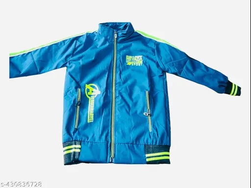 Boys blue and black jacket with white stripe, zip closure