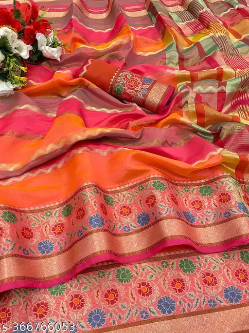 Banarasi Organza Bollywood Silk Saree for Women, single piece in free size, 5.5m length