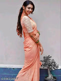 Womens pink georgette saree with mirror work, sleeveless blouse
