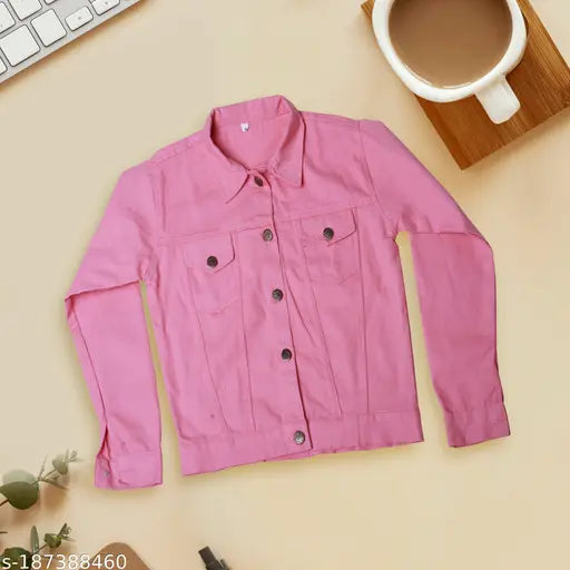 Denim washed classic fancy women's jacket with spread collar, 4 pockets, and button closure