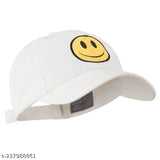 White cotton cap with a yellow smiley face design