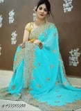 Blue georgette saree with bangladesh silk unstitched blouse