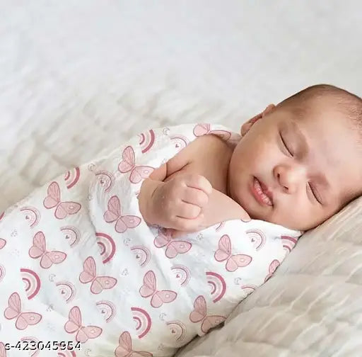 Butterpink home printed AC crib swaddling baby blanket, supersoft cotton with 4-layer dohar and towel blend, ideal for AC room use, suitable for babies from 0-3 years
