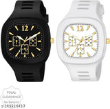 Black and white combo analog watch with two different straps, suitable for both girls and boys