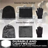 Black textured woolen beanie cap set with neck warmer and gloves (India-made, winter essential for men, women, and children)