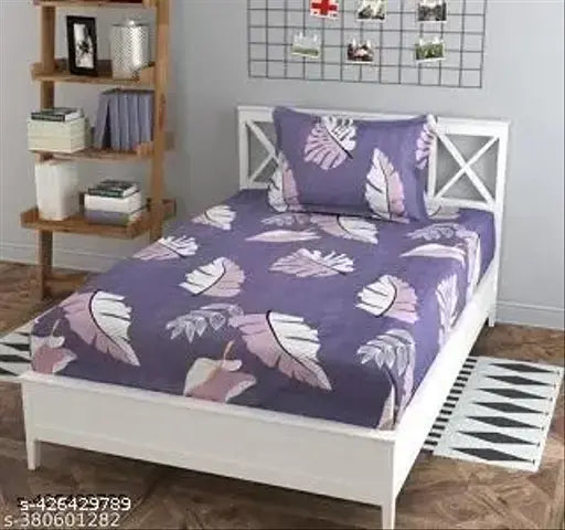 Glace cotton summer bedsheet set, single size with botanical print & matching pillow cover, ideal for adults