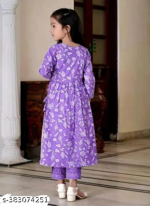 Lavender girls set: Rayon kurta, dupatta, and bottomwear for children (5-12 years), Indian traditional clothing