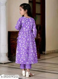 Lavender girls set: Rayon kurta, dupatta, and bottomwear for children (5-12 years), Indian traditional clothing