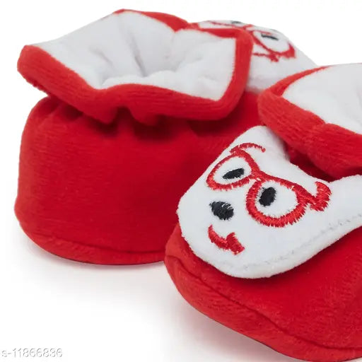 Soft velvet baby booties with smiling panda face, India-made, 0-4M and 6-9M sizes