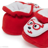 Soft velvet baby booties with smiling panda face, India-made, 0-4M and 6-9M sizes
