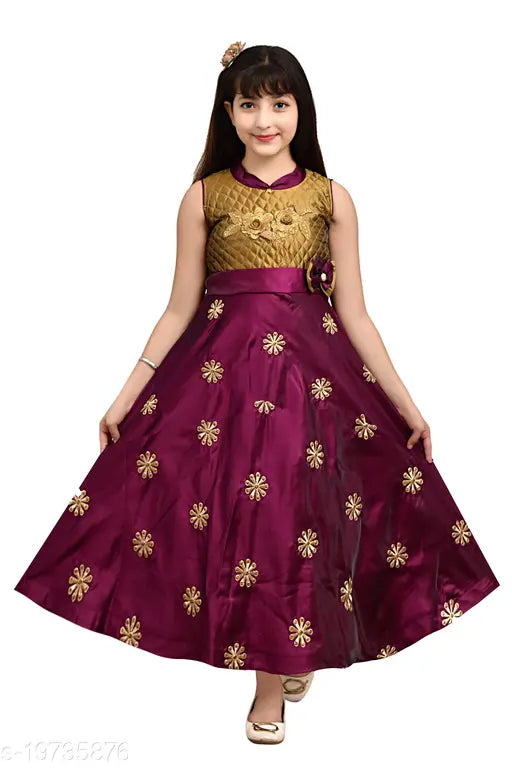 Multicolor silk sleeveless frock for girls aged 3-5 years, embroidered net pattern, Ajija Fashion, Made in India