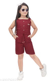 Young girl in red jumpsuit with sunglasses, posing against white background