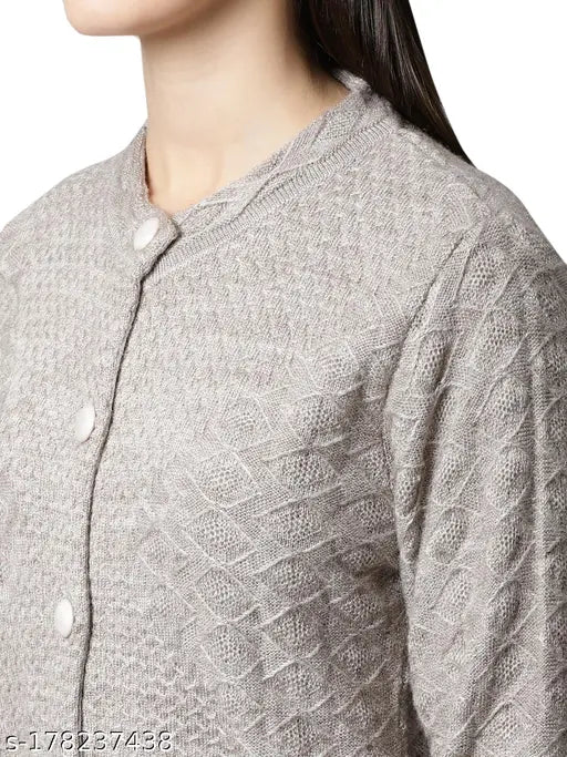 Beige acrylic embroidered net long sleeve sweater, Perfect Line women's fashion for cold weather, India origin