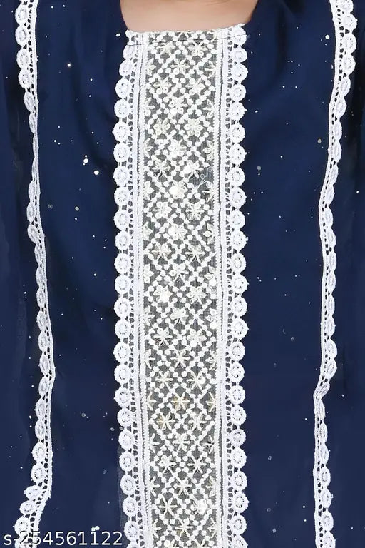 Kids chiffon kaftan set & kurta plazo set, self-design A-line pyjamas with embroidery work, soft and skin-friendly fabric for comfortable ethnic wear. Sizes: 12-18 months, 18-24 months. Made in India