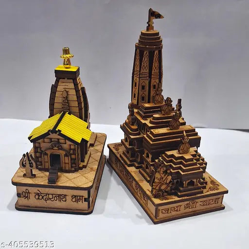 Brown wooden 3D model of Shree Kedarnath Dham & Ayodhya Shri Ram temples for home or office decor