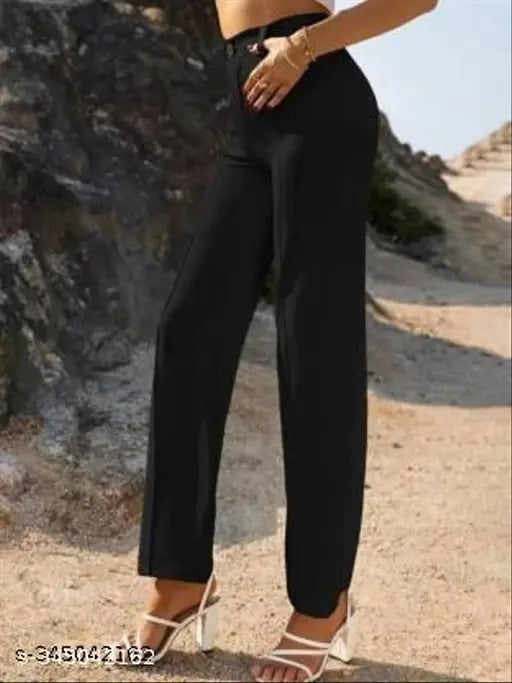Women's black viscose rayon trousers, regular fit