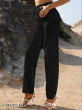 Women's black viscose rayon trousers, regular fit