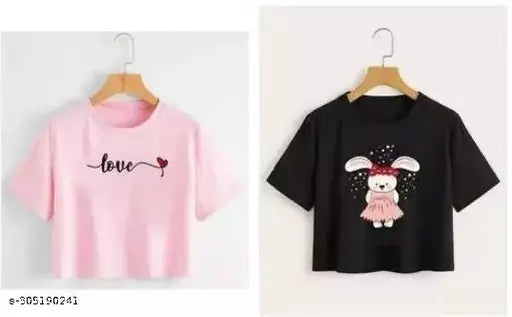 Cotton blend printed women's t-shirt combo (2 pack), funky floral and trendy design, great for summer season