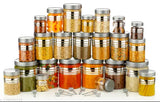 Clear plastic grocery container set, pack of 24, silver-lined containers with lids, in 6 sizes: 1200ml, 650ml, 350ml, 250ml, including a spoon for measuring