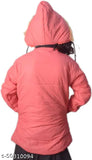 Pink hooded girls' jacket with a large hood, suitable for winter wear