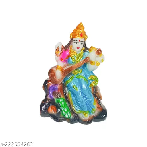 Marble multicolor Maa Saraswati idol decorative showpiece from India