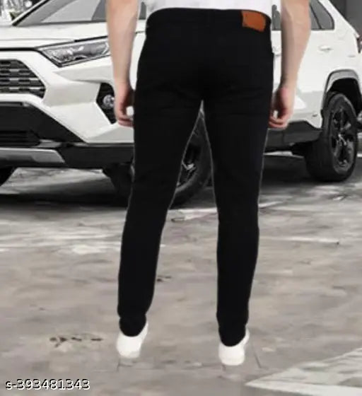 Black denim men's jeans with funky print, designer brand from India. (Size 28, 30, 32 waist x 38 inch length)