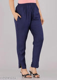 Dark blue women's nightsuit pyjama bottoms, cropped legs