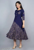 Rayon Jaipur-printed summer kurti, three-quarter sleeves, traditional Sanganeri block prints for women's fashion