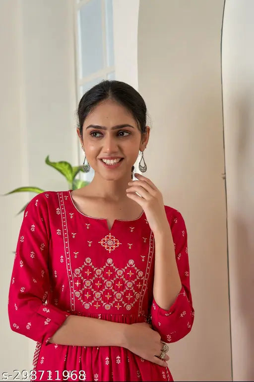 Red embroidery on a kurta, Anita Collection women's formal wear