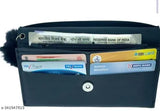 Black and white ladies' fashionable clutch wallet with slots for cards, passport, money, keys, lipstick, mirror