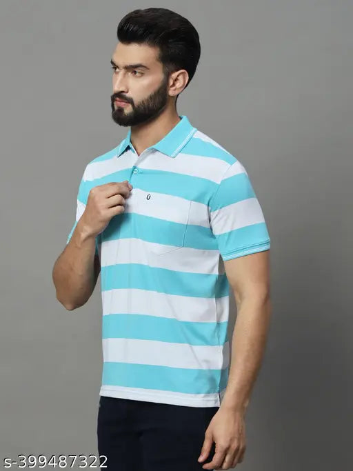 Uniberry men's cotton blend polo collar striper t-shirt, short sleeves with pocket on chest, available in multiple sizes