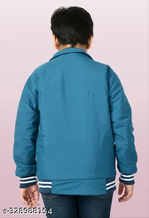 A child wearing a blue jacket with a zip closure