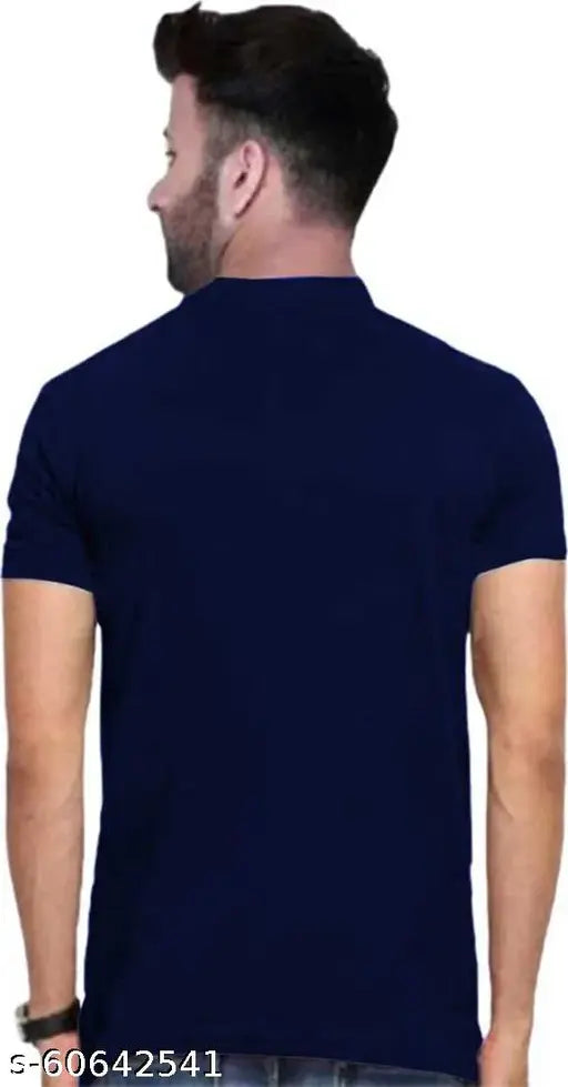Breathable cotton blend Mandarin collar half sleeve T-shirt for men, solid design in slim fit style, ideal for gym, casual or formal wear